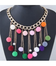 Colorful Dangling Fluffy Balls Chunky Chain Design Costume Necklace