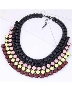 Triple Colors Resin Beads Embellished Chunky Style Choker Fashion Necklace