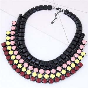 Triple Colors Resin Beads Embellished Chunky Style Choker Fashion Necklace