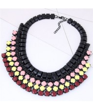 Triple Colors Resin Beads Embellished Chunky Style Choker Fashion Necklace