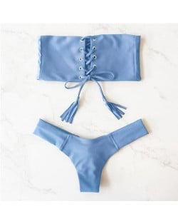 Hot Attractive Bandage Fashion Split Swimwear Set - Blue