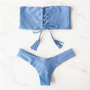 Hot Attractive Bandage Fashion Split Swimwear Set - Blue
