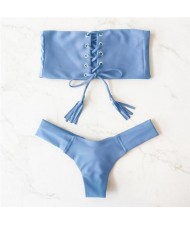 Hot Attractive Bandage Fashion Split Swimwear Set - Blue