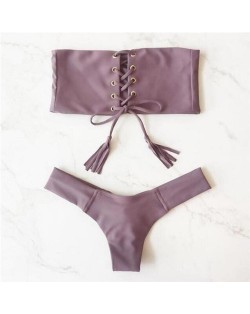 Hot Attractive Bandage Fashion Split Swimwear Set - Gray Purple