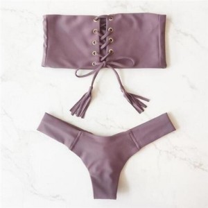 Hot Attractive Bandage Fashion Split Swimwear Set - Gray Purple