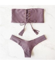 Hot Attractive Bandage Fashion Split Swimwear Set - Gray Purple