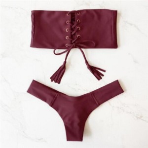 Hot Attractive Bandage Fashion Split Swimwear Set - Wine Red