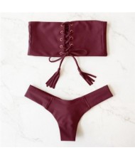 Hot Attractive Bandage Fashion Split Swimwear Set - Wine Red