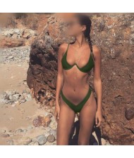 Push-up Padded Bra Design Solid Color Fashion Bikini Set - Army Green