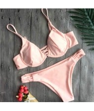 Attractive Bandage Style Push-up Padded Bra Fashion Bikini Set - Pink