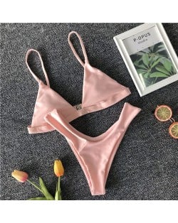 Split Jointed Design High Fashion Pink Bikini Swimwear Set