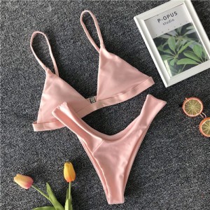 Split Jointed Design High Fashion Pink Bikini Swimwear Set