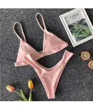 Split Jointed Design High Fashion Pink Bikini Swimwear Set