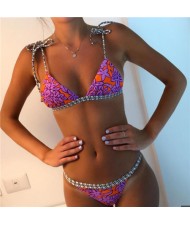 Summer Purple Floral Prints Fashion Orange Bikini Set