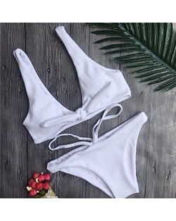 Corduroy Texture Tied-up Style High Fashion Swimwear - White