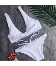 Corduroy Texture Tied-up Style High Fashion Swimwear - White