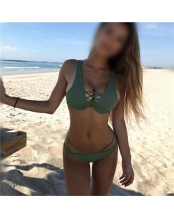 Beach Fashion Bandage Style Push-up Padded Bra Hot Bikini Swimwear - Green