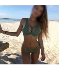 Beach Fashion Bandage Style Push-up Padded Bra Hot Bikini Swimwear - Green