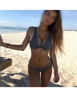 Beach Fashion Bandage Style Push-up Padded Bra Hot Bikini Swimwear - Gray