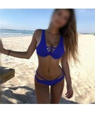 Beach Fashion Bandage Style Push-up Padded Bra Hot Bikini Swimwear - Blue