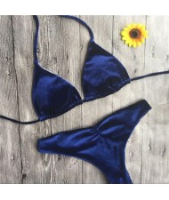 Royal Blue Flannel Split Women Swimwear