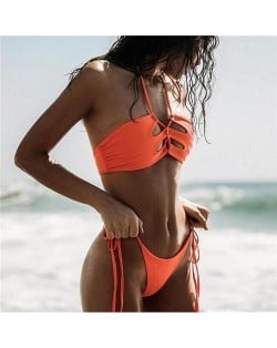 Rope Weaving Style Hollow Fashion Women Swimwear - Orange