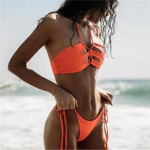 Rope Weaving Style Hollow Fashion Women Swimwear - Orange