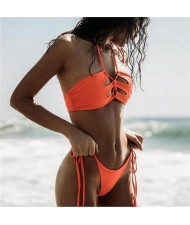 Rope Weaving Style Hollow Fashion Women Swimwear - Orange