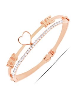 Rhinestone Embellished Love You and Me Design High Fashion Bangle