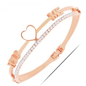 Rhinestone Embellished Love You and Me Design High Fashion Bangle