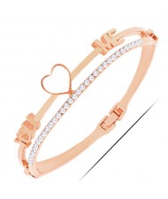 Rhinestone Embellished Love You and Me Design High Fashion Bangle