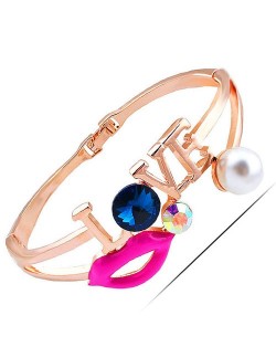 Lips and Love Theme Golden Fashion Bangle - Rose