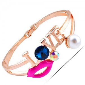 Lips and Love Theme Golden Fashion Bangle - Rose