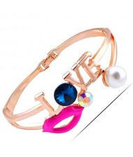 Lips and Love Theme Golden Fashion Bangle - Rose