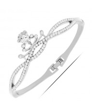 Cubic Zirconia and Rhinestone Embellished Queen Crown Design Fashion Bangle - Silver