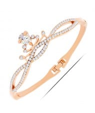 Cubic Zirconia and Rhinestone Embellished Queen Crown Design Fashion Bangle - Golden