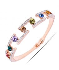 Multicolor Gems and Rinestone Embellished High Fashion Golden Bangle