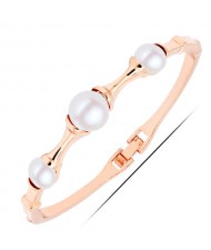 Pearl Inlaid Graceful Joints Design Golden Fashion Bangle