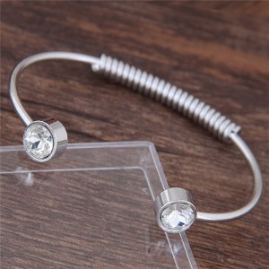 Gem Inlaid Weaving Wire Design Alloy Fashion Bangle - Silver