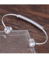 Gem Inlaid Weaving Wire Design Alloy Fashion Bangle - Silver