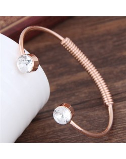 Gem Inlaid Weaving Wire Design Alloy Fashion Bangle - Golden