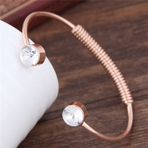 Gem Inlaid Weaving Wire Design Alloy Fashion Bangle - Golden