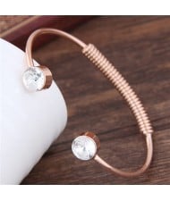 Gem Inlaid Weaving Wire Design Alloy Fashion Bangle - Golden