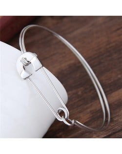 Unique Safety Pin Design Fashion Bangle - Silver