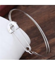 Unique Safety Pin Design Fashion Bangle - Silver