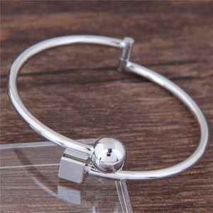 Cube and Ball Combo Design Alloy Fashion Bangle - Silver