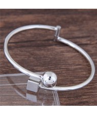 Cube and Ball Combo Design Alloy Fashion Bangle - Silver