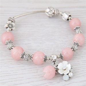 Seashell Flower Pendant Beads Decorated Vintage Fashion Bracelet - Pink