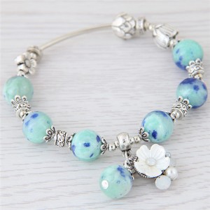 Seashell Flower Pendant Beads Decorated Vintage Fashion Bracelet - Blue