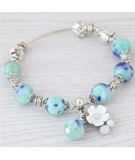 Seashell Flower Pendant Beads Decorated Vintage Fashion Bracelet - Blue